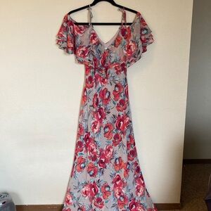 Calvin Klein Beige, Pink and Red Floral Maxi Dress